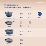 Tramontina India Bestow enameled cast iron round Dutch oven in medium blue, 6.1L casserole with a sturdy lid and colorful finish.