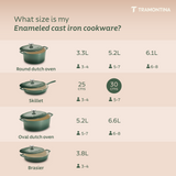 Tramontina India Bestow enameled cast iron 30cm fry pan with cactus green finish, covered skillet for versatile cooking.