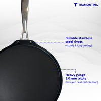 Fusao ceramic reinforced 28cm Tramontina India dosa Tawa with 3mm thickness, non-stick surface and ergonomic handle.