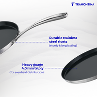Fusao Ceramic reinforced 28cm Dosa Tawa by Tramontina India with 4.00 mm thickness, showing the non-stick cooking surface and handle