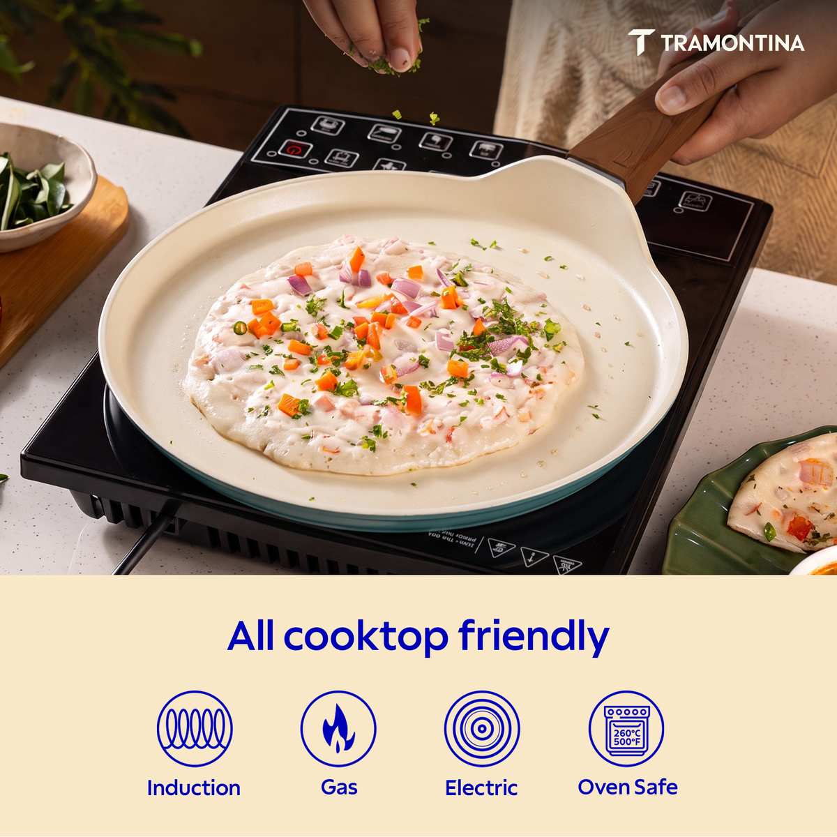 Tramontina Spectra Forged Dosa Tawa 28 cm for crispy dosa and pancake cooking, with a durable non-stick surface.