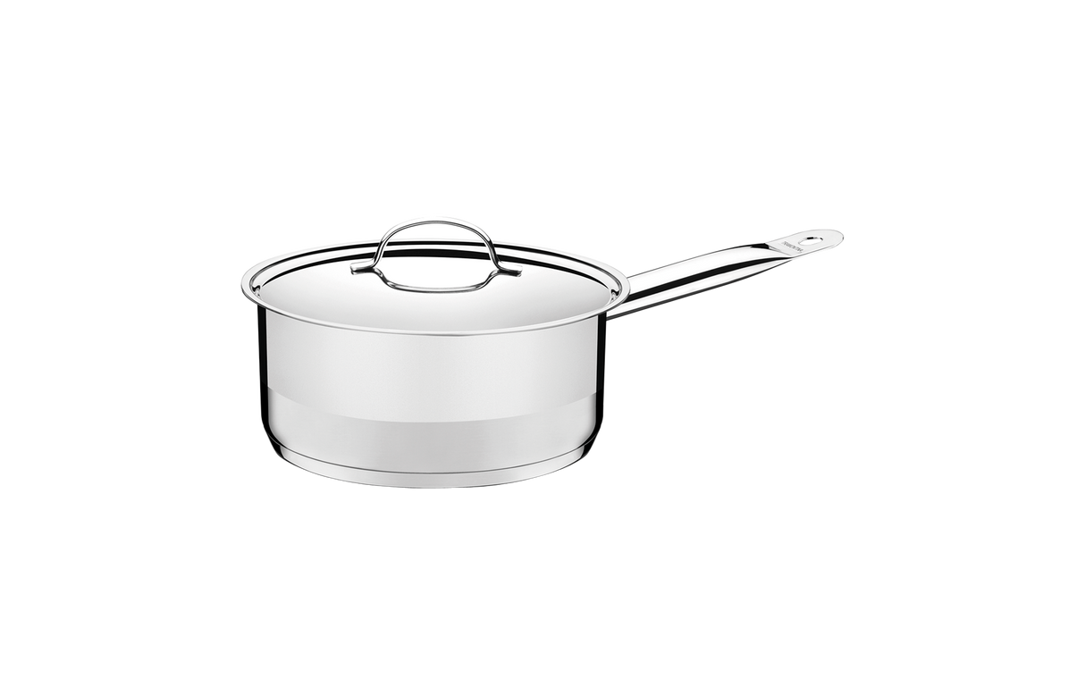 Professional Stainless Steel Saucepan with Triple Bottom and Flat Lid, 14 cm, 1.1 L