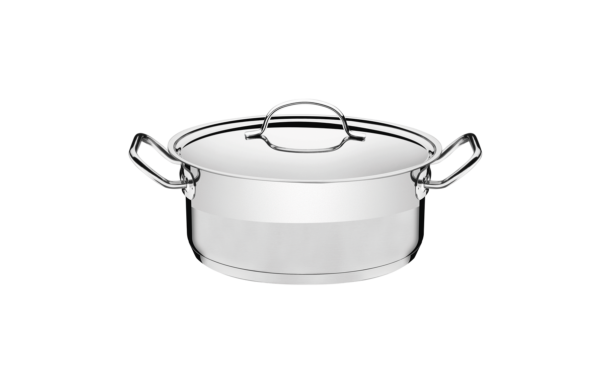 Professional Shallow Stainless Steel Casserole with Triple Bottom and Flat Lid, Satin Finish, 16 cm, 1.4 L