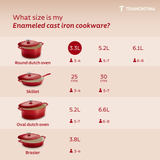 Tramontina India Bestow enameled red cast iron Dutch oven, 3.3L round casserole with a smooth, glossy finish.