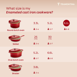 Tramontina India Bestow enameled cast iron round Dutch oven 6.1L in gradated red, ideal for casseroles and slow cooking.