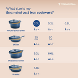 Tramontina India Bestow enameled cast iron round Dutch oven, 3.3L medium blue casserole with a lid, ideal for cooking and baking.