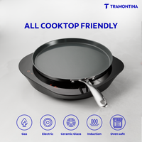 Fusao ceramic reinforced 28cm Tramontina India Dosa Tawa with 4.00mm thickness, featuring a non-stick cooking surface and sturdy handle.