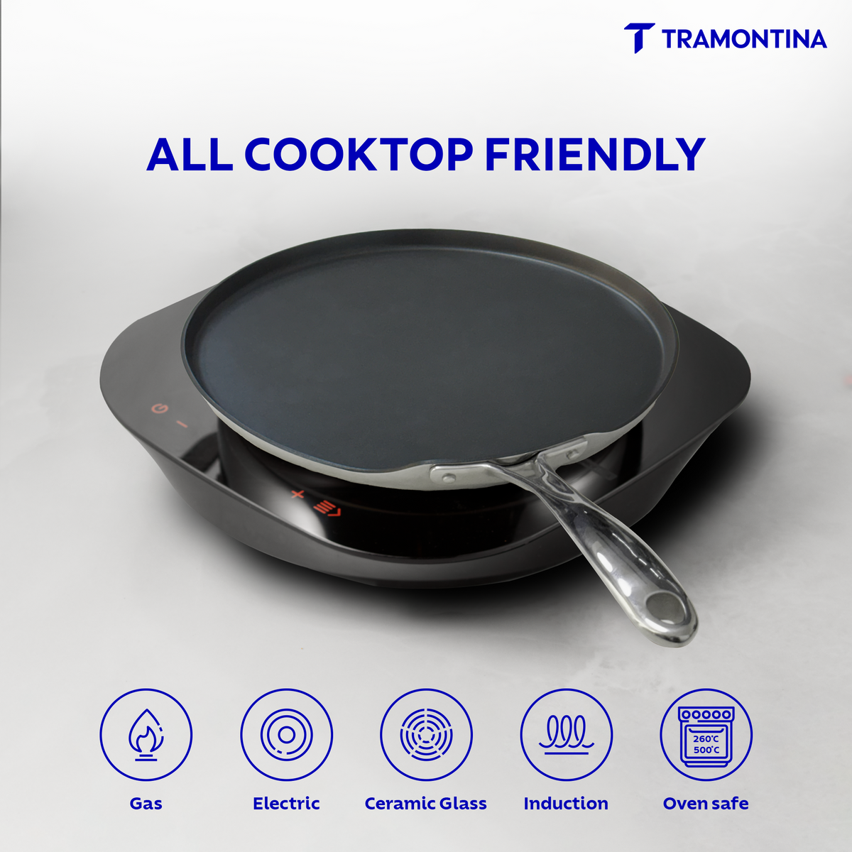 Tramontina India Fusao ceramic reinforced 28cm dosa tawa with 3mm thickness, non-stick surface for perfect dosa cooking.