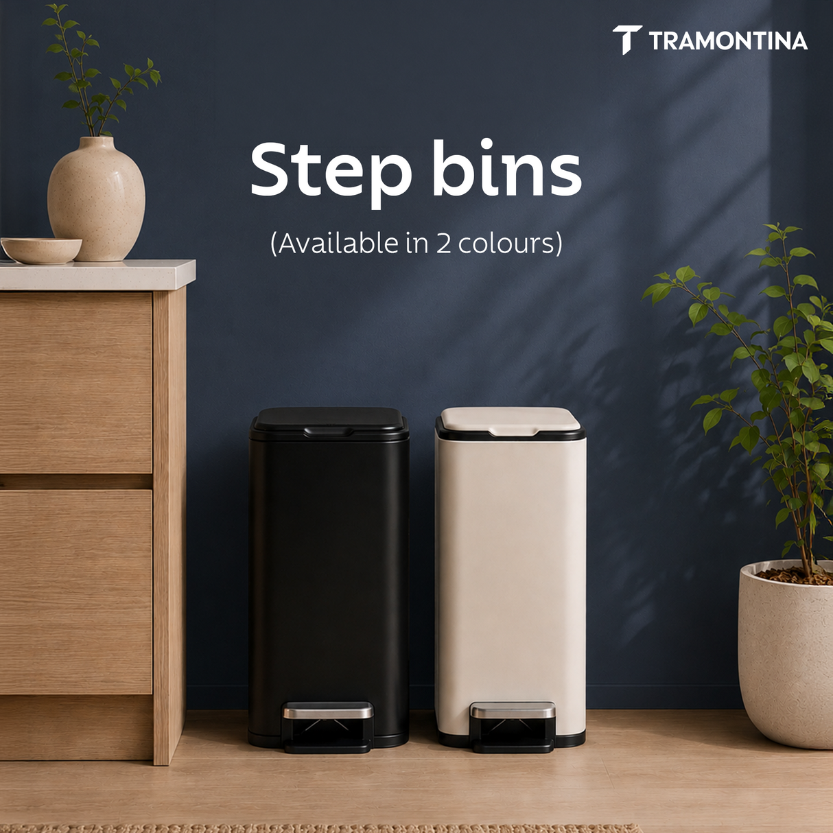 Trash Bin Set of 2 - 7.6 Litre (Each)  Stainless Steel Pedal Slim Rectagle - Black