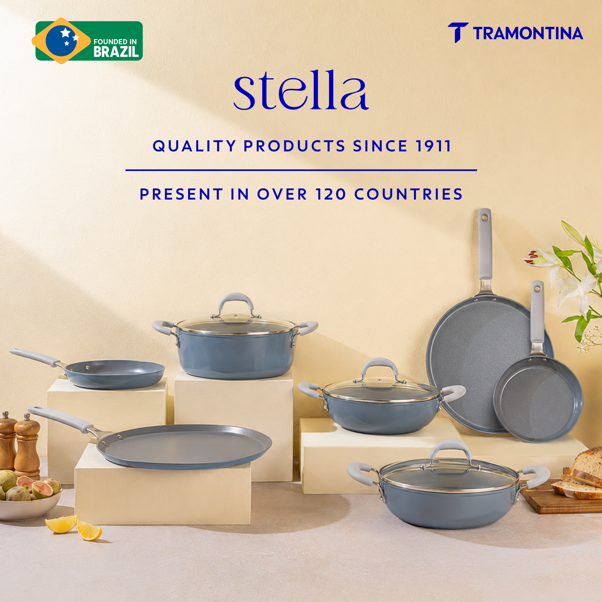 Tramontina Stella 24 cm blue kadai with lid
