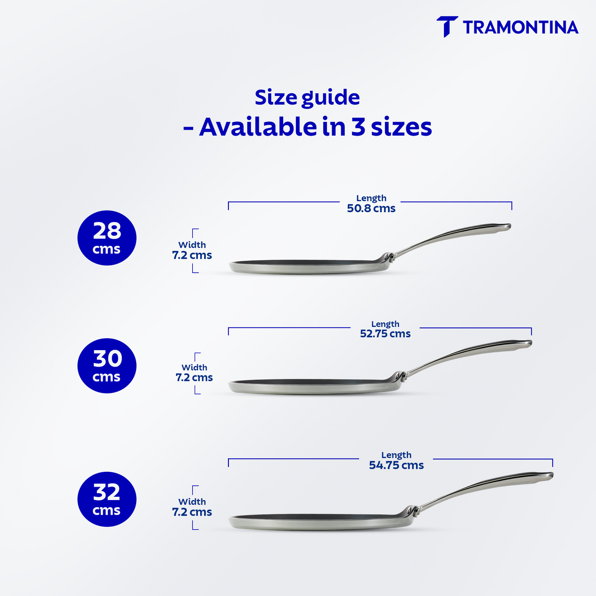 Fusao ceramic reinforced 28cm Tramontina India Dosa Tawa with 3mm thickness, non-stick surface and sturdy handle.