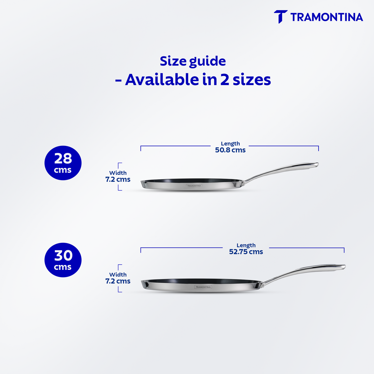 Fusao ceramic reinforced 28cm dosa tawa by Tramontina India with 4mm thickness, showing a non-stick cooking surface.