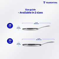 Fusao ceramic reinforced 28cm dosa tawa by Tramontina India with 4mm thickness, showing a non-stick cooking surface.
