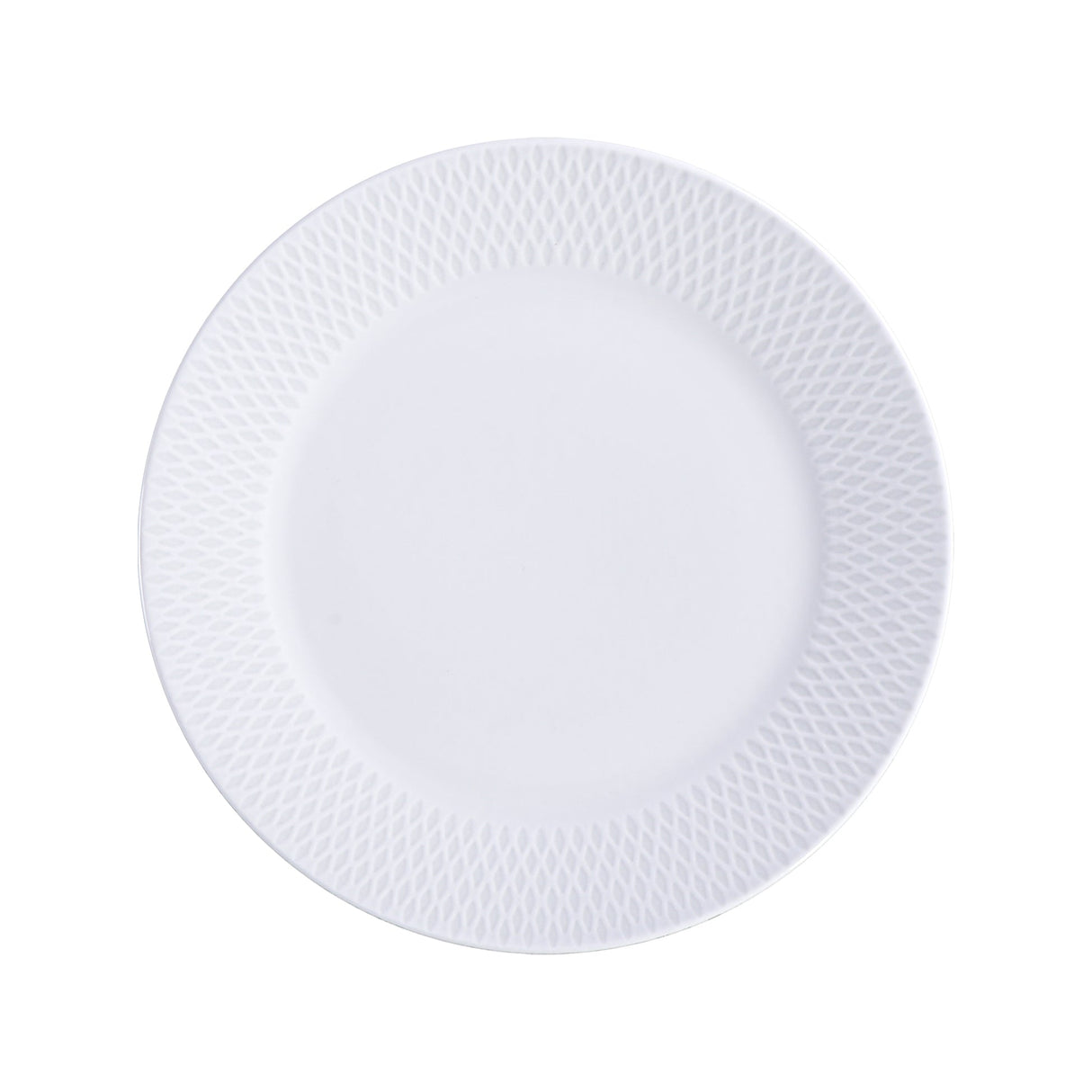 Tramontina Alvorada porcelain dinner plate, 30.5 cm diameter with a smooth white glazed surface and elegant edge detail.