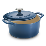 Tramontina India Bestow enameled cast iron covered round Dutch oven, 3.3 L casserole with a black finish and sturdy handle.