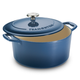 Tramontina India Bestow enameled cast iron round Dutch oven, 5.2-liter casserole with lid, ideal for slow cooking and roasting.
