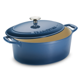 Tramontina India Bestow enameled cast iron covered oval Dutch oven, 5.2-liter capacity, ideal for slow cooking and roasting.