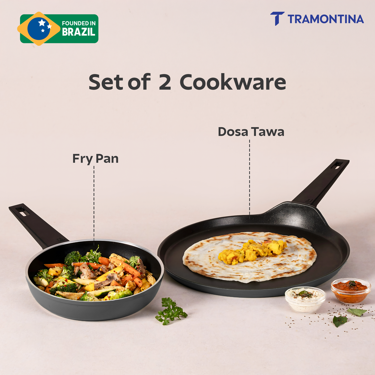 Chroma Forged Cookware Set of 2 Fry Pan 20 cm & DosaTawa 28 cm Grey