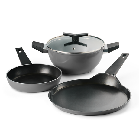 Chroma Forged CK Set of 4 Fry Pan 20 cm, DosaTawa 28 & Kadai 22 Grey