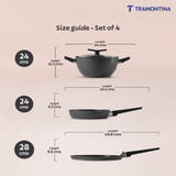 Chroma Forged CK Set of 4 Fry Pan 20 cm, DosaTawa 28 & Kadai 22 Grey