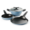 Chroma Forged CK Set of 4 Fry Pan 20 cm, Dosa Tawa 28 & Kadai 22 Blue