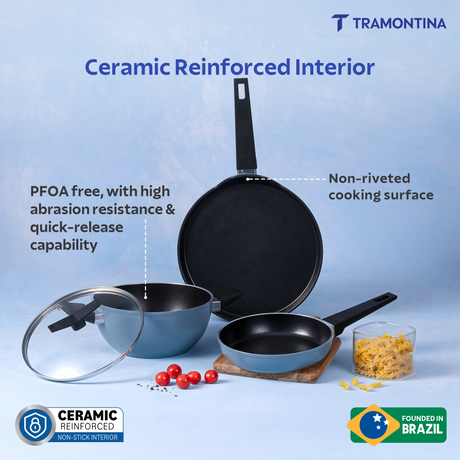 Chroma Forged CK Set of 4 Fry Pan 20 cm, Dosa Tawa 28 & Kadai 22 Blue