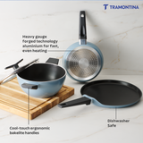 Chroma Forged CK Set of 4 Fry Pan 20 cm, Dosa Tawa 28 & Kadai 22 Blue