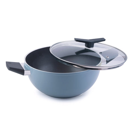 Aura Ceramic Reinforced Non-Stick Extra Deep Kadai with Lid – 28 cm/ 5.6L (Blueberry)