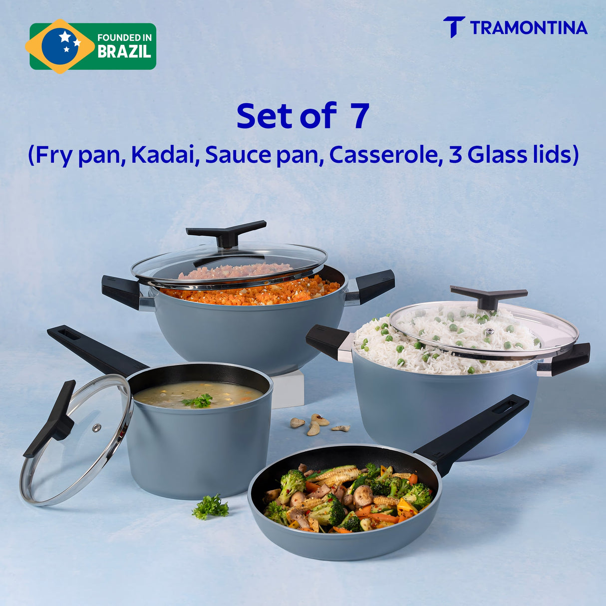 Aura Ceramic Reinforced Non-Stick Cookware Set – 7 Pieces (Blueberry)