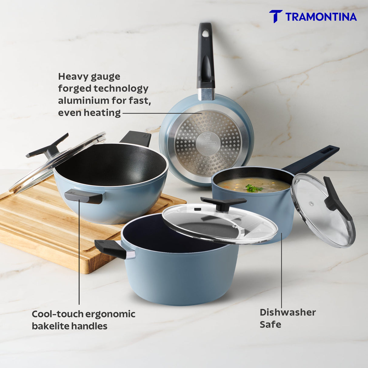 Aura Ceramic Reinforced Non-Stick Cookware Set – 7 Pieces (Blueberry)