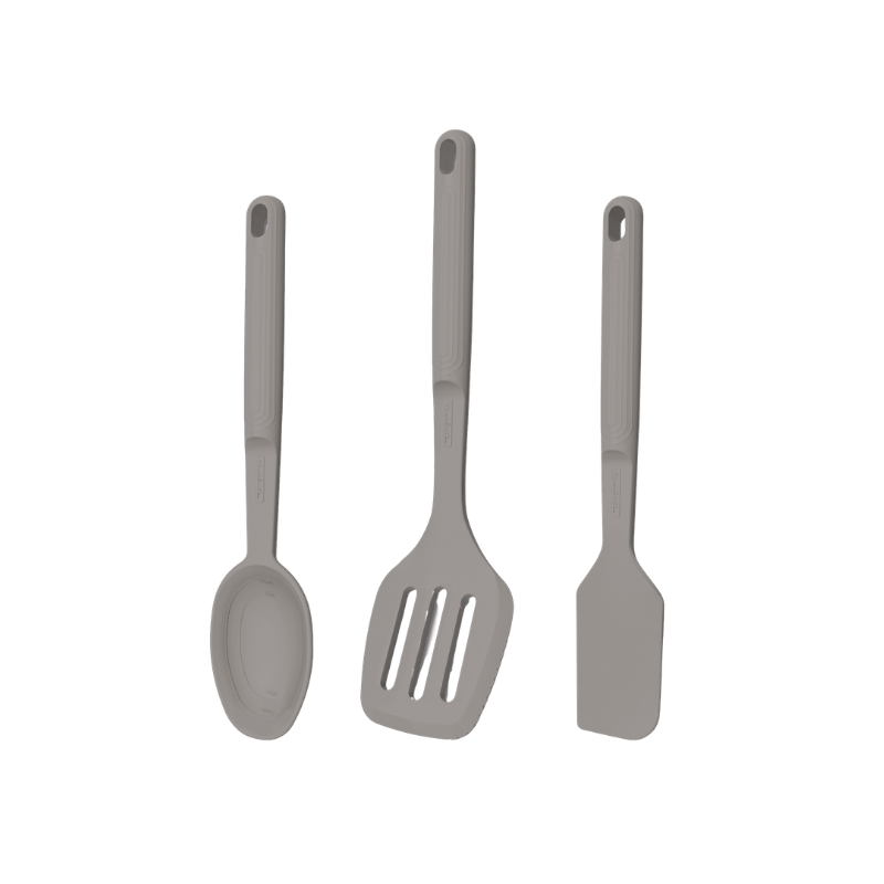 Softta silicone 3 pcs utensil set slotter turner, spatula & spoon - Grey