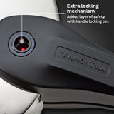 Tramontina India Aeion+ 1.5L triply pressure cooker with stainless steel body and locking lid, ready for cooking.