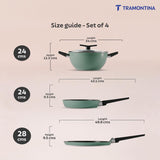 Aura 4 Piece Non-Stick Cookware Set Ceramic Reinforced Coating – (Sea Green)