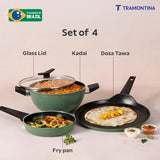Aura 4 Piece Non-Stick Cookware Set Ceramic Reinforced Coating – (Sea Green)
