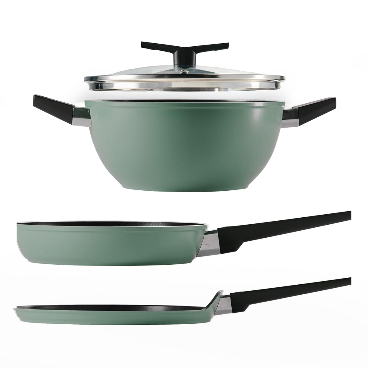 Aura 4 Piece Non-Stick Cookware Set Ceramic Reinforced Coating – (Sea Green)