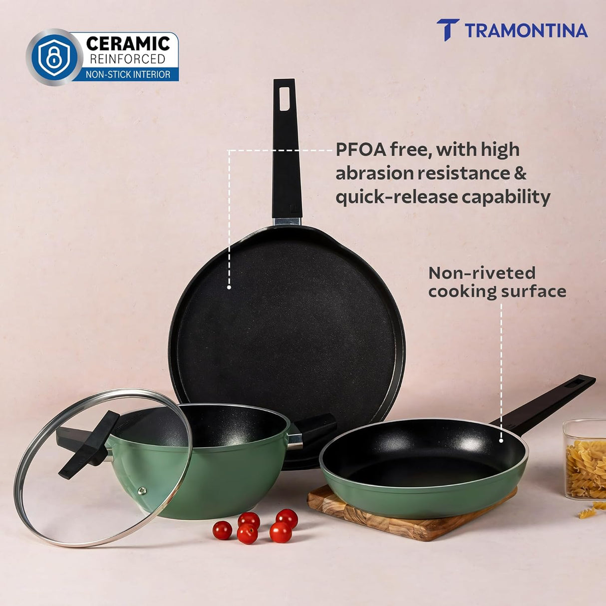 Aura 4 Piece Non-Stick Cookware Set Ceramic Reinforced Coating – (Sea Green)