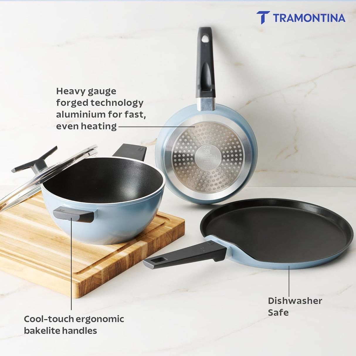 Aura 4 Piece Non-Stick Cookware Set Ceramic Reinforced Coating – (Blueberry)
