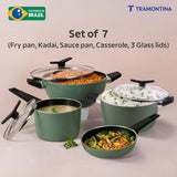 Aura 7 Piece Non-Stick Cookware Set Ceramic Reinforced Coating – (Sea Green)