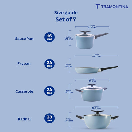 Aura 7 Piece Non-Stick Cookware Set Ceramic Reinforced Coating – (Blueberry)