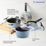 Aura 7 Piece Non-Stick Cookware Set Ceramic Reinforced Coating – (Blueberry)