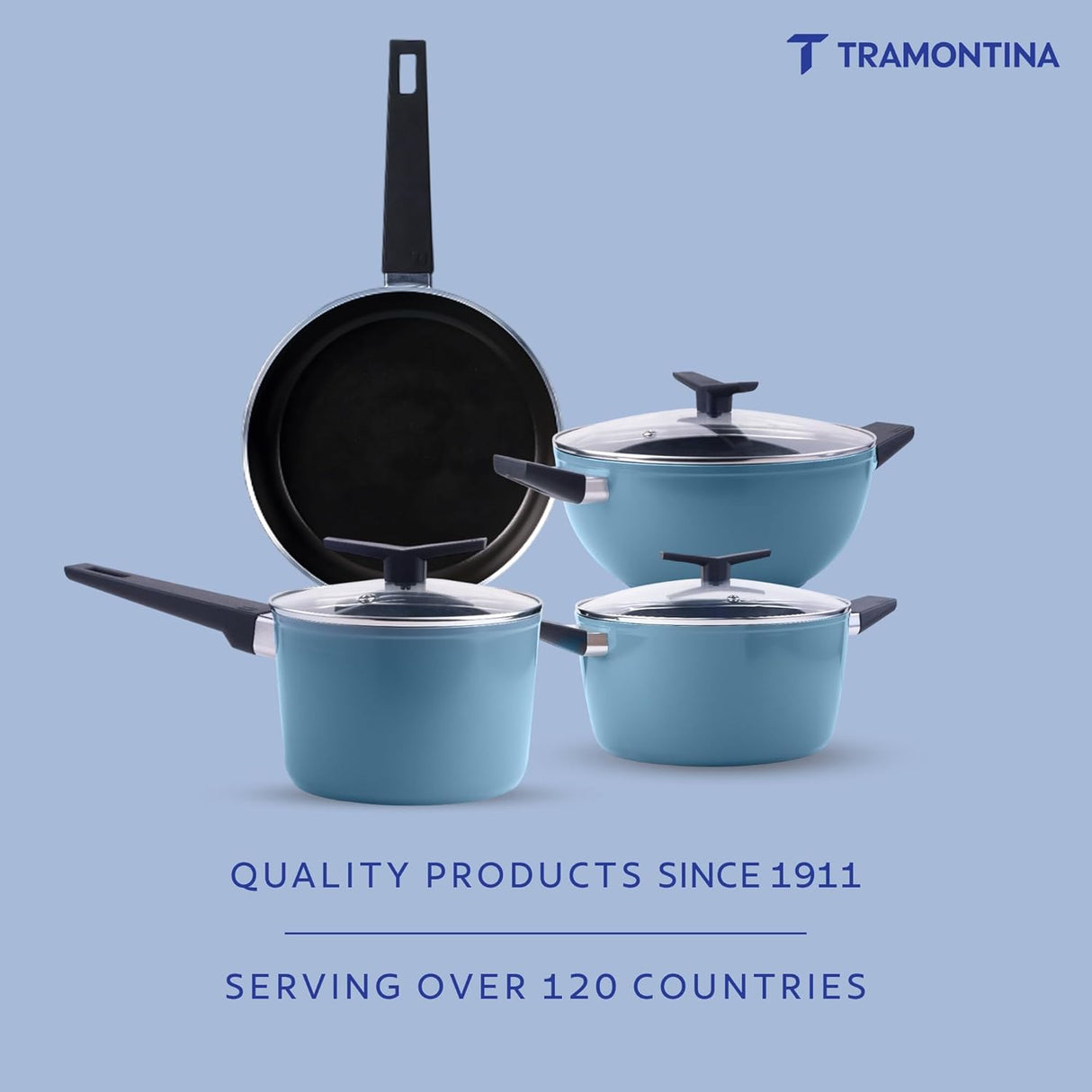 Aura 7 Piece Non-Stick Cookware Set Ceramic Reinforced Coating – (Blueberry)