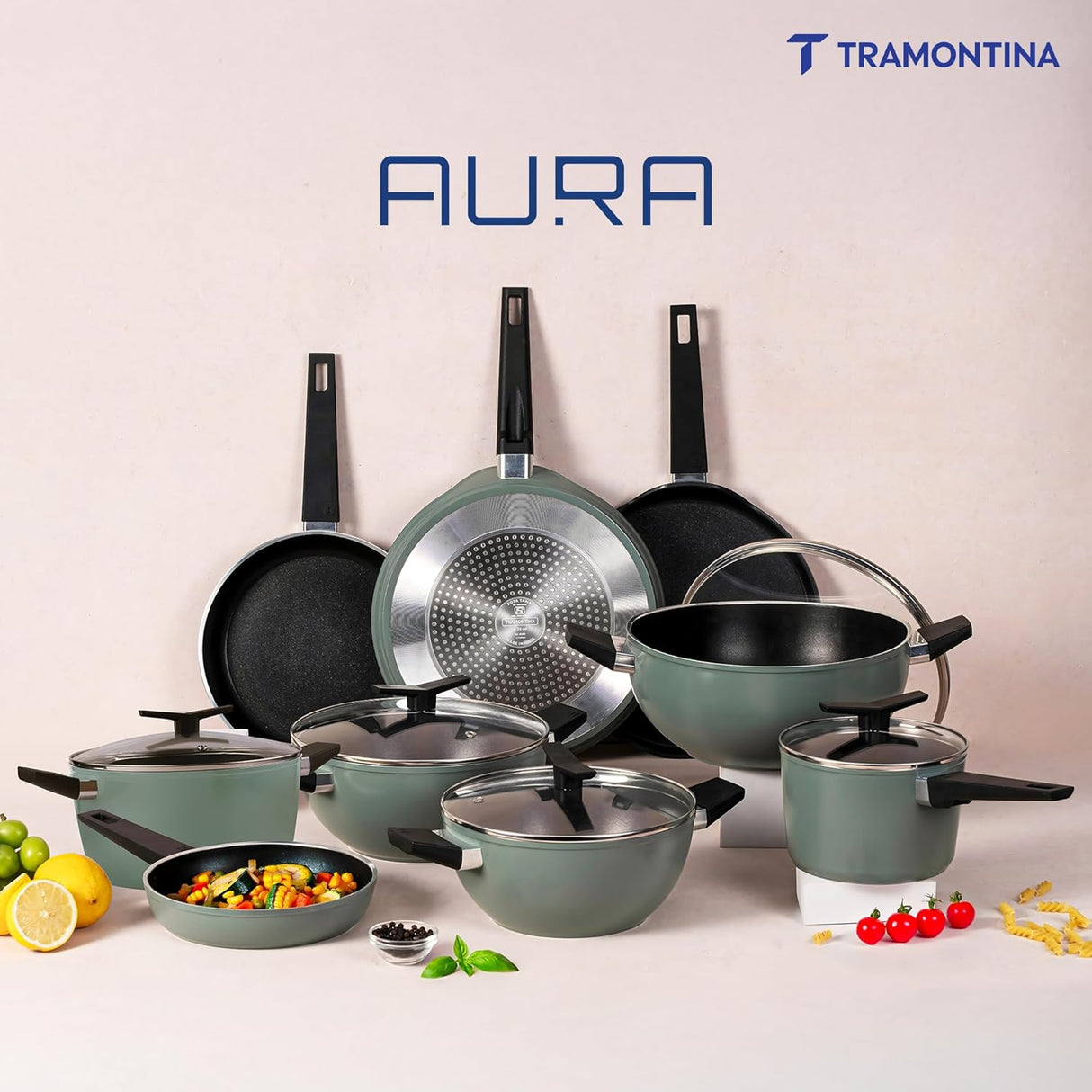 Aura 2 Piece Non-Stick Cookware Set Ceramic Reinforced Coating – (Sea Green)