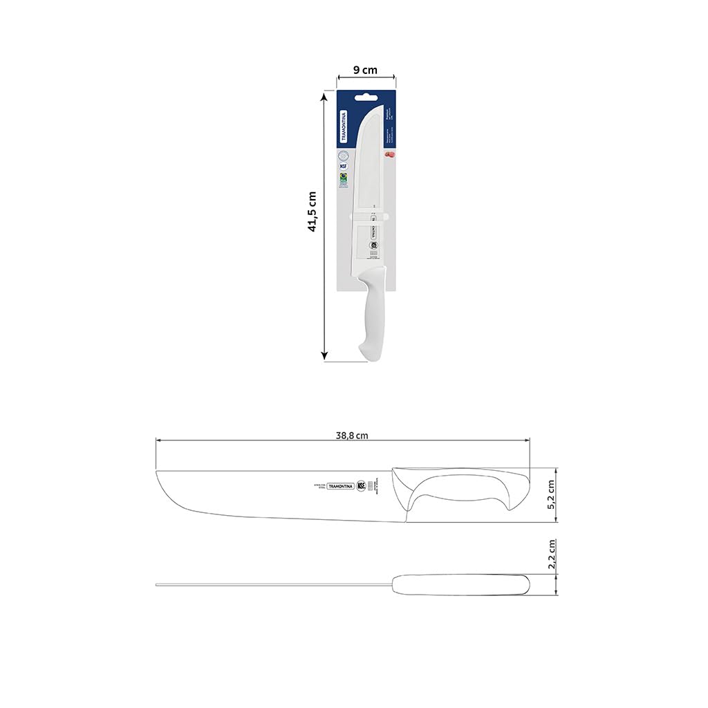 White 8-inch Tramontina India chef knife with stainless steel blade and ergonomic handle for precise slicing and chopping.