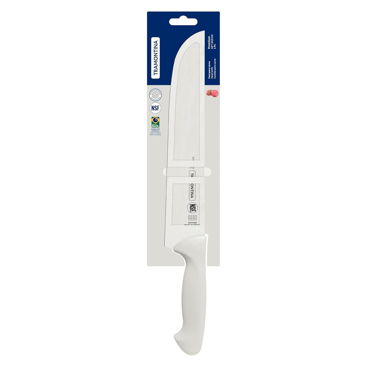 Premium Tramontina India chef knife, 20 cm white stainless steel blade, sharp and durable for precise slicing and chopping.