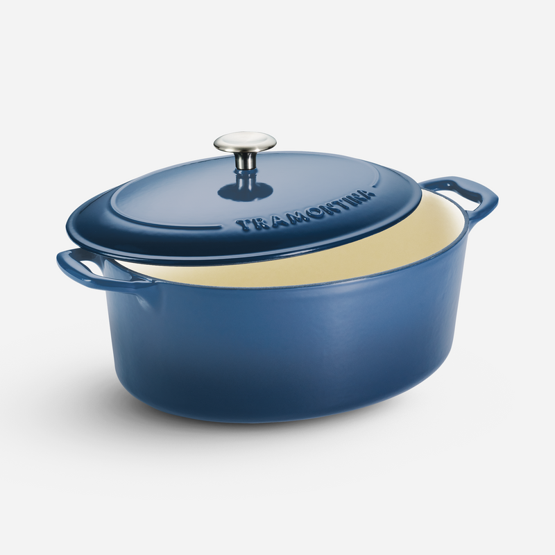 Bestow Enameled Cast Iron Oval Dutch Oven - 6.6L (Medium Blue)