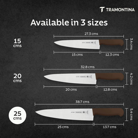 Brown Tramontina India 10-inch professional chef knife with a sharp blade, ideal for precision cutting in the kitchen.