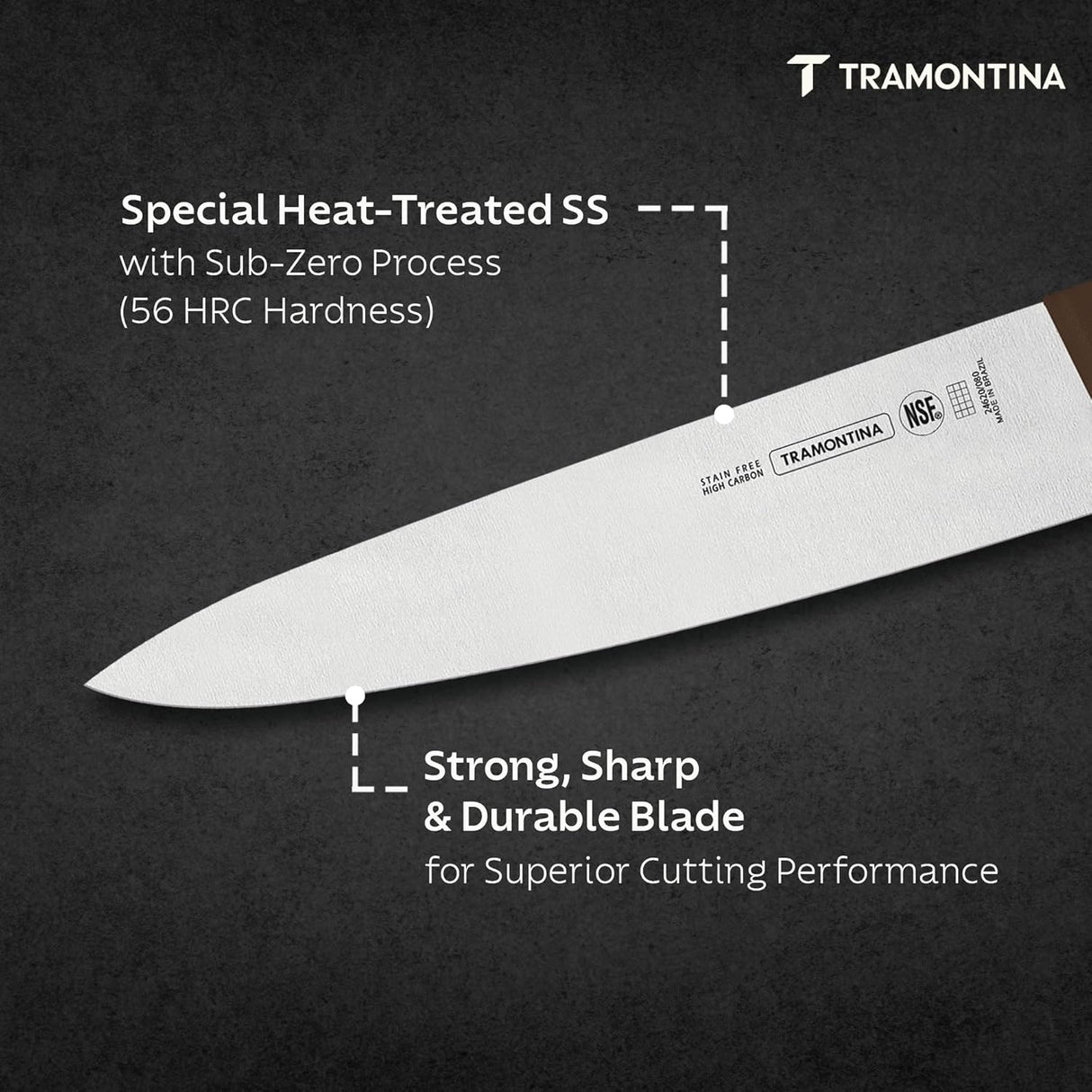 Brown Tramontina India 15cm chef knife with a sharp blade, ideal for professional meat and cooking prep.
