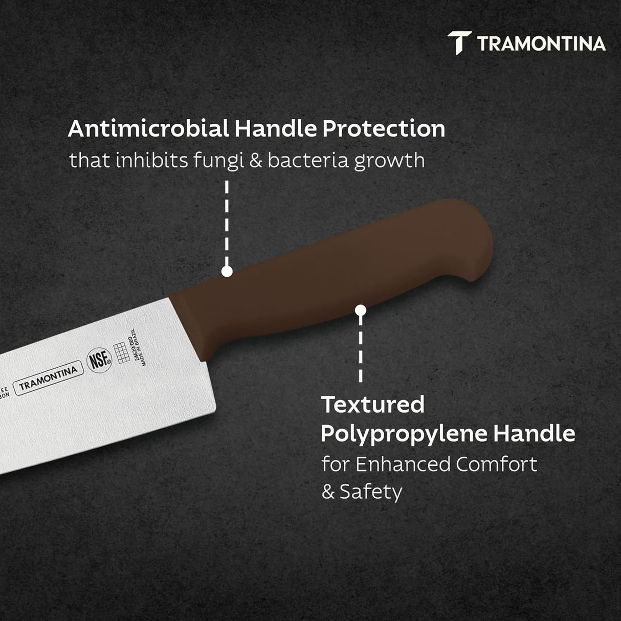Brown Tramontina India 25cm professional chef knife with a sharp blade and ergonomic handle, ideal for precise meat cutting.