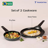 Tramontina India Chroma Forged cookware set with 20cm fry pan and 28cm dosa tawa in grey color, showcasing the durable cookware design.