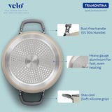 Sand-colored Tramontina India Velo Forged 24 cm casserole, sturdy cookware with a smooth finish and ergonomic handles.